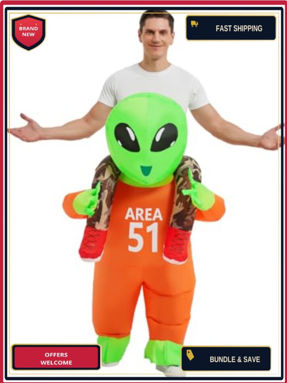 GOOSH Inflatable Alien Costume Adult Funny Blow Up Halloween Fancy Dress Cosplay